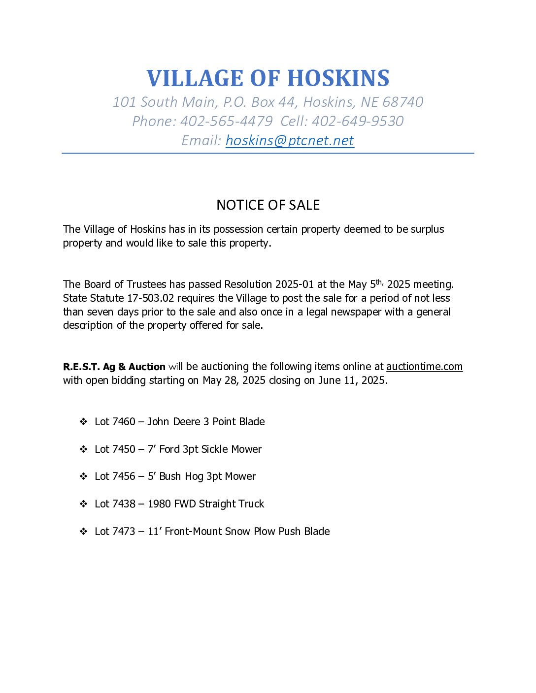 Surplus Property for Sale Notice 2025